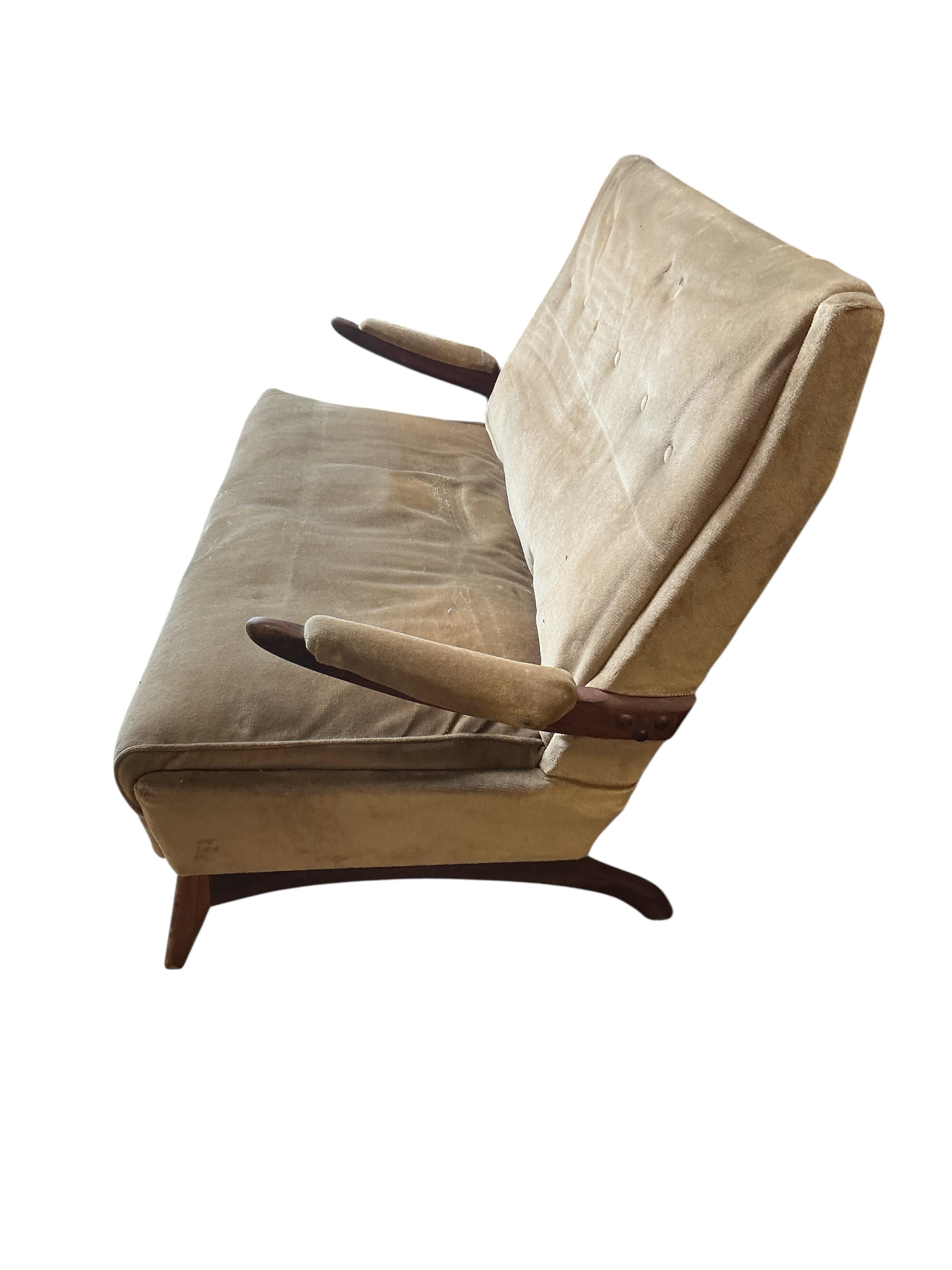 An Italian style mid century settee, width 132cm, depth 64cm, height 81cm